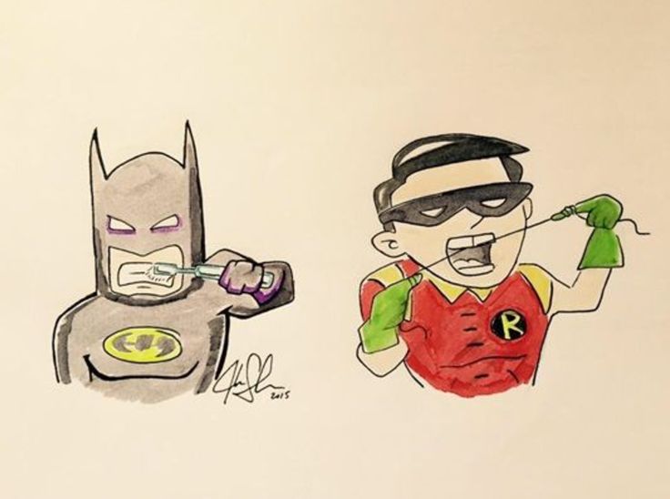 Batman and Robin cleaning their teeth